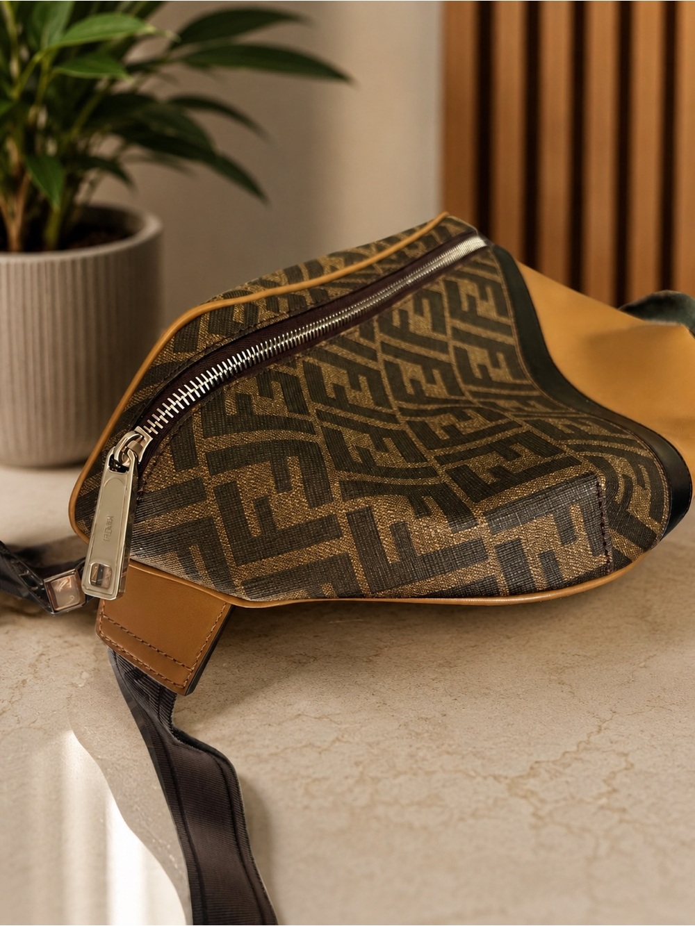 Fendi FF Logo Belt Bag in Brown and Tan